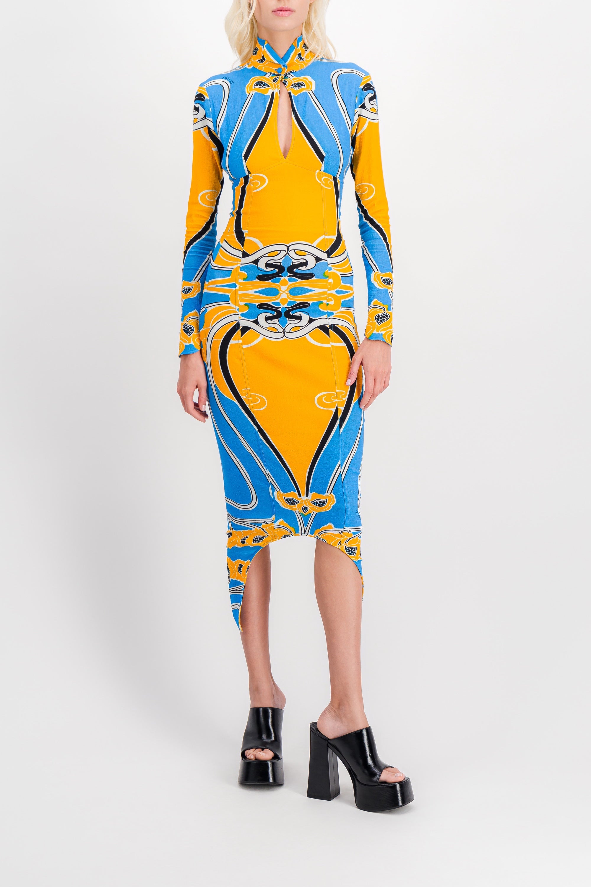 Patou – Printed cut out curve midi dress with long sleeves