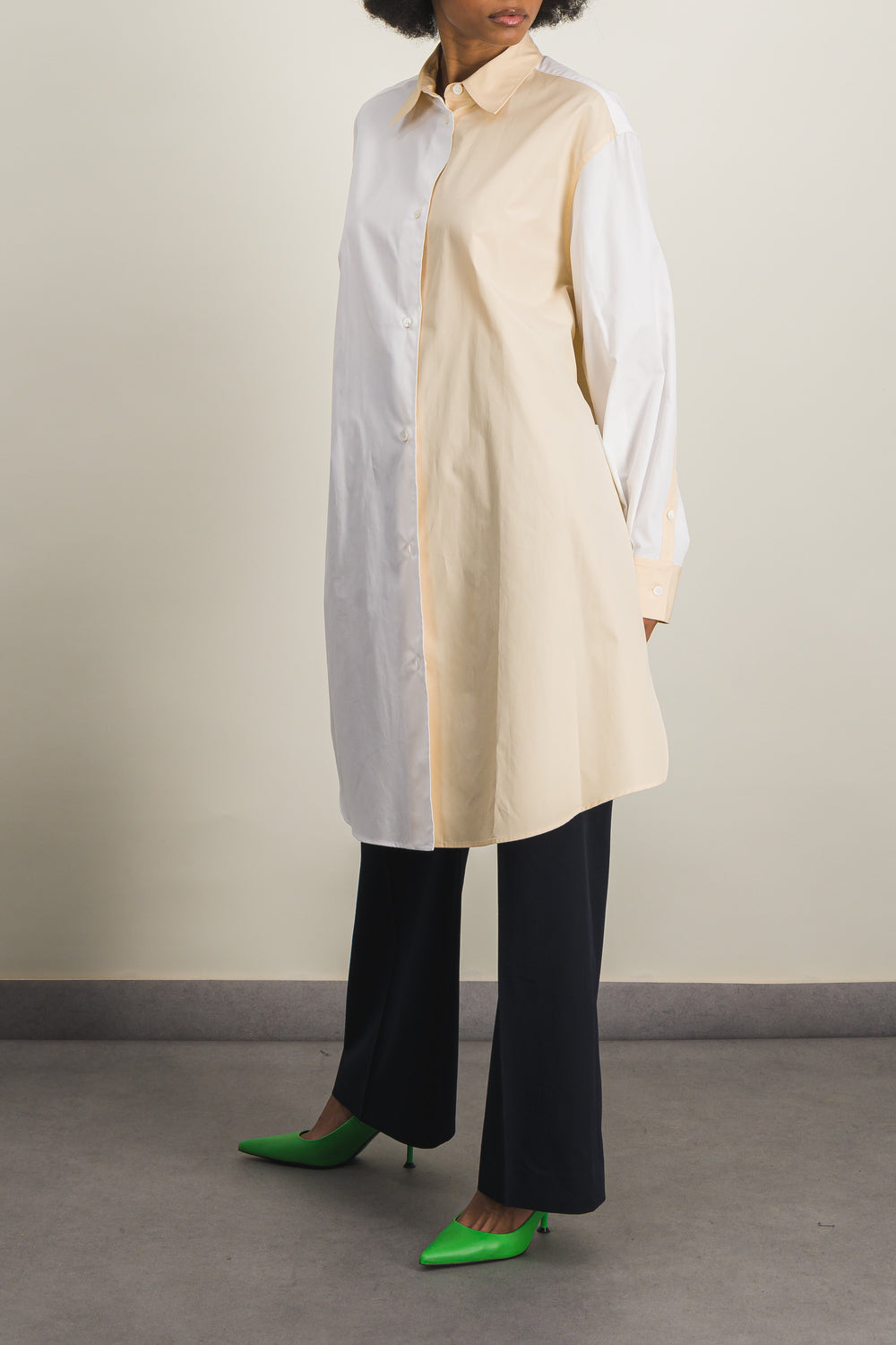 Marni – Two-tone asymmetric organic cotton shirt – Renaisa