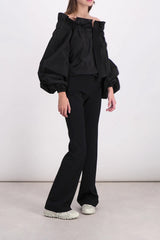 Black gros grain long-sleeved taffeta blouse
