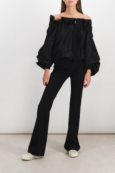 Black gros grain long-sleeved taffeta blouse