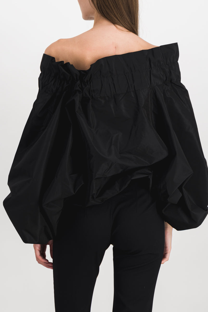 Patou - Black gros grain long-sleeved taffeta blouse