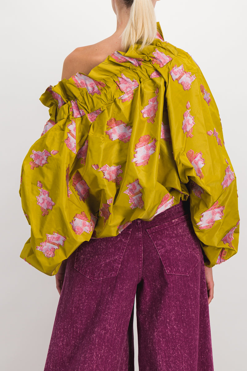 Patou - Voluminous grosgrain blouse with floral lace