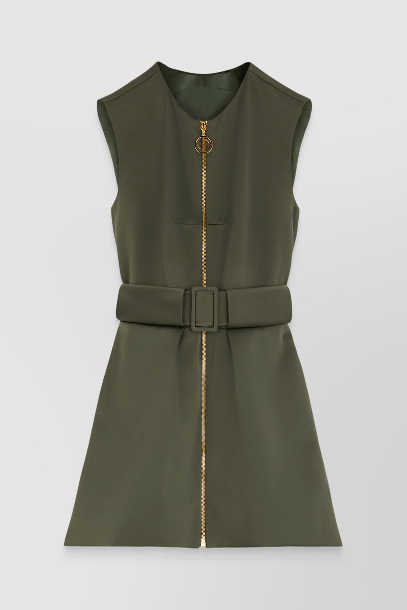 Patou - Zipped belted satin mini dress