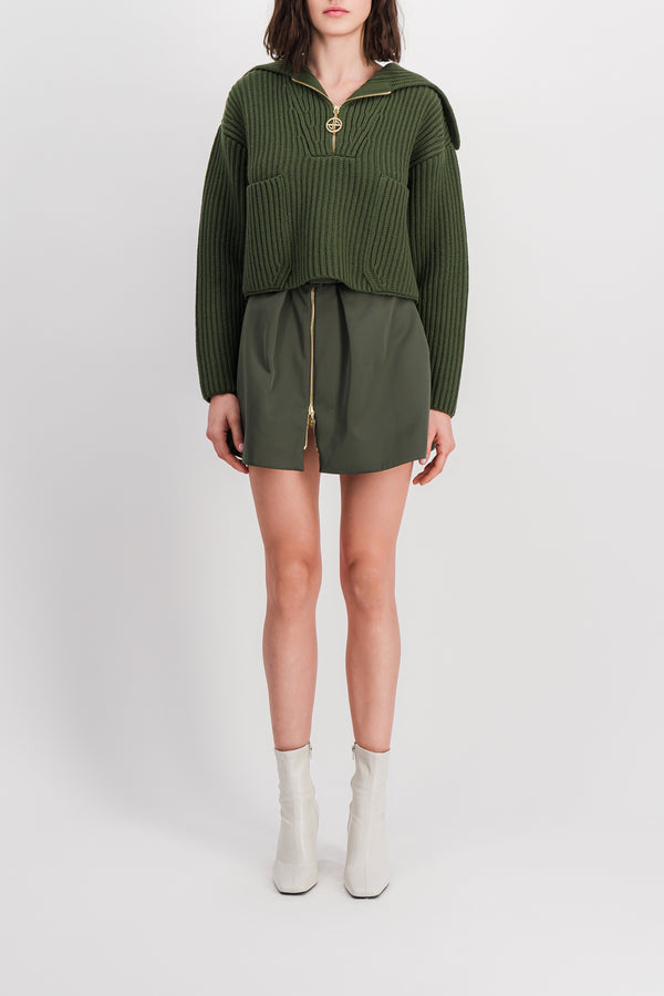 Zipped biker mini skirt with belt