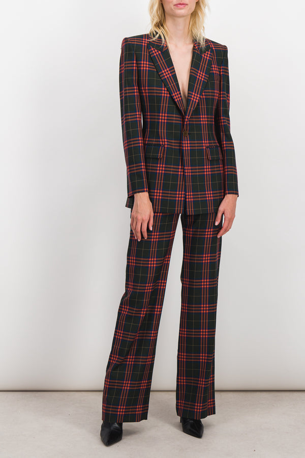 Red check v-neck tailoring blazer