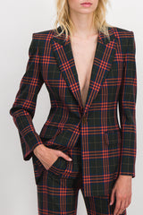 Red check v-neck tailoring blazer