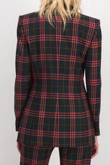 Red check v-neck tailoring blazer