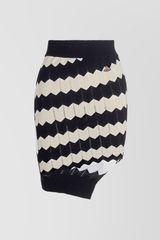 Asymmetric chevron knit mini skirt