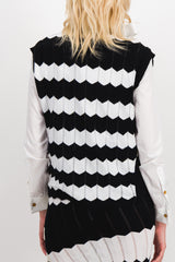 Asymmetric chevron knit sleeveless v-neck vest