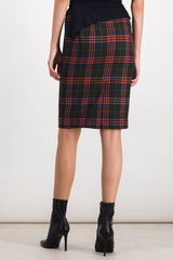 Red check pencil skirt