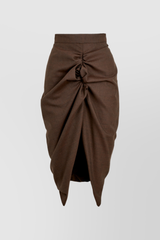 Draped pencil skirt with front slit