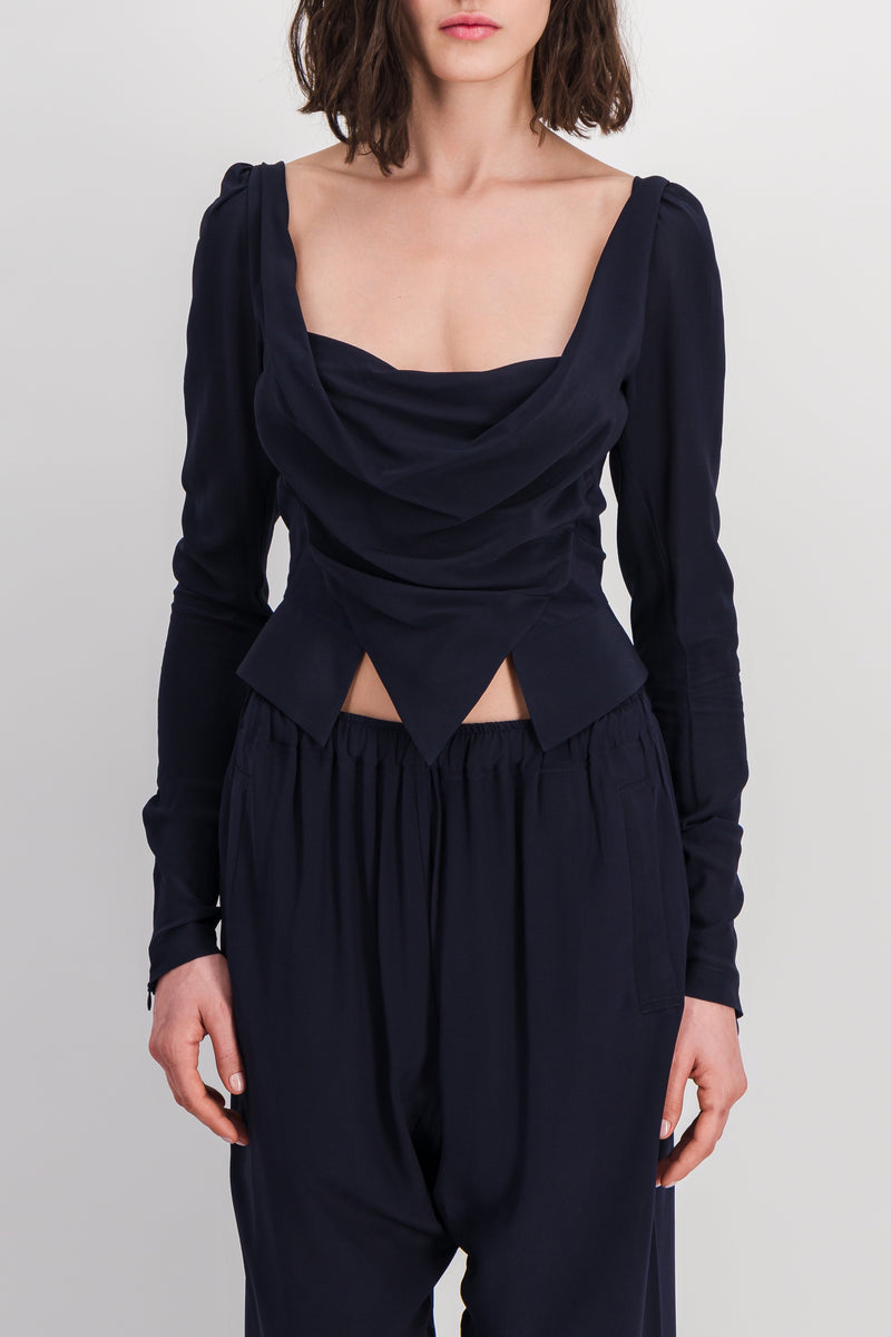 Vivienne Westwood - Draped long sleeved top with waterfall collor