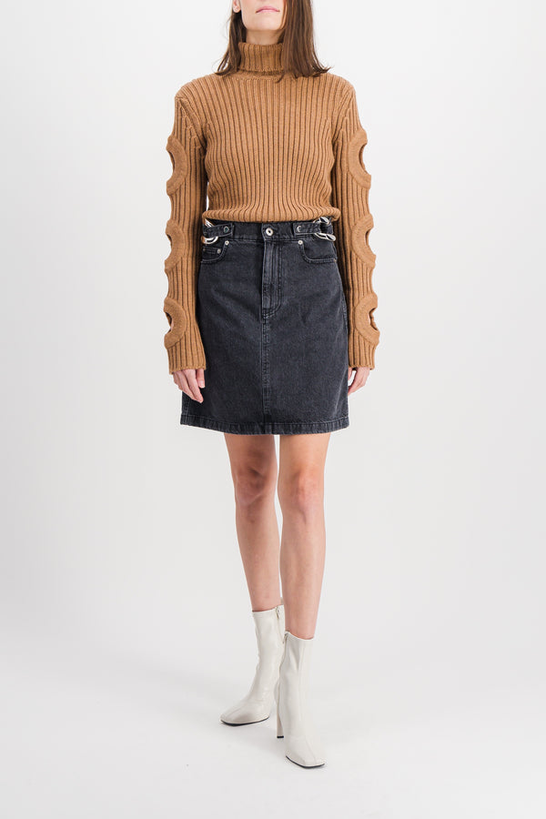 Chain link denim mini skirt