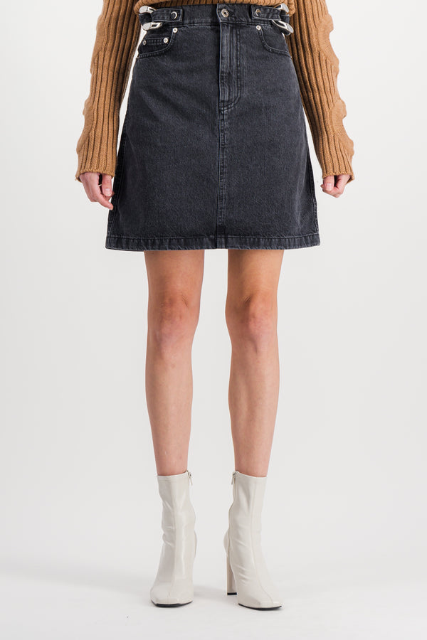 Chain link denim mini skirt