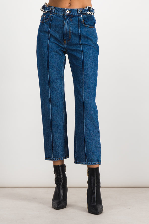 Cropped chain link slim fit jeans