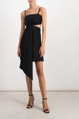 Twisted cut-out asymmetric midi dress