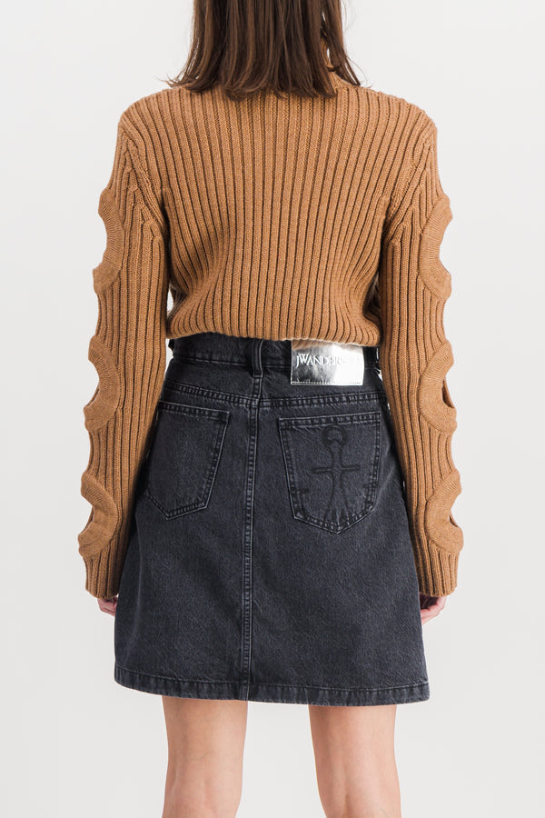 Cut-out sleeve turtleneck sweater