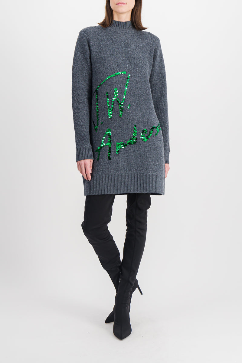 JW Anderson - Long sleeve sequins logo knit mini dress