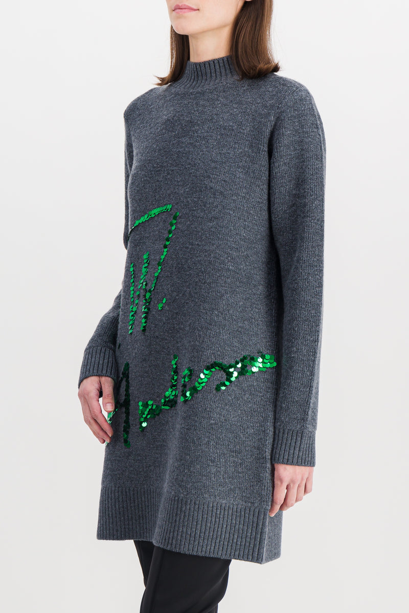 JW Anderson - Long sleeve sequins logo knit mini dress