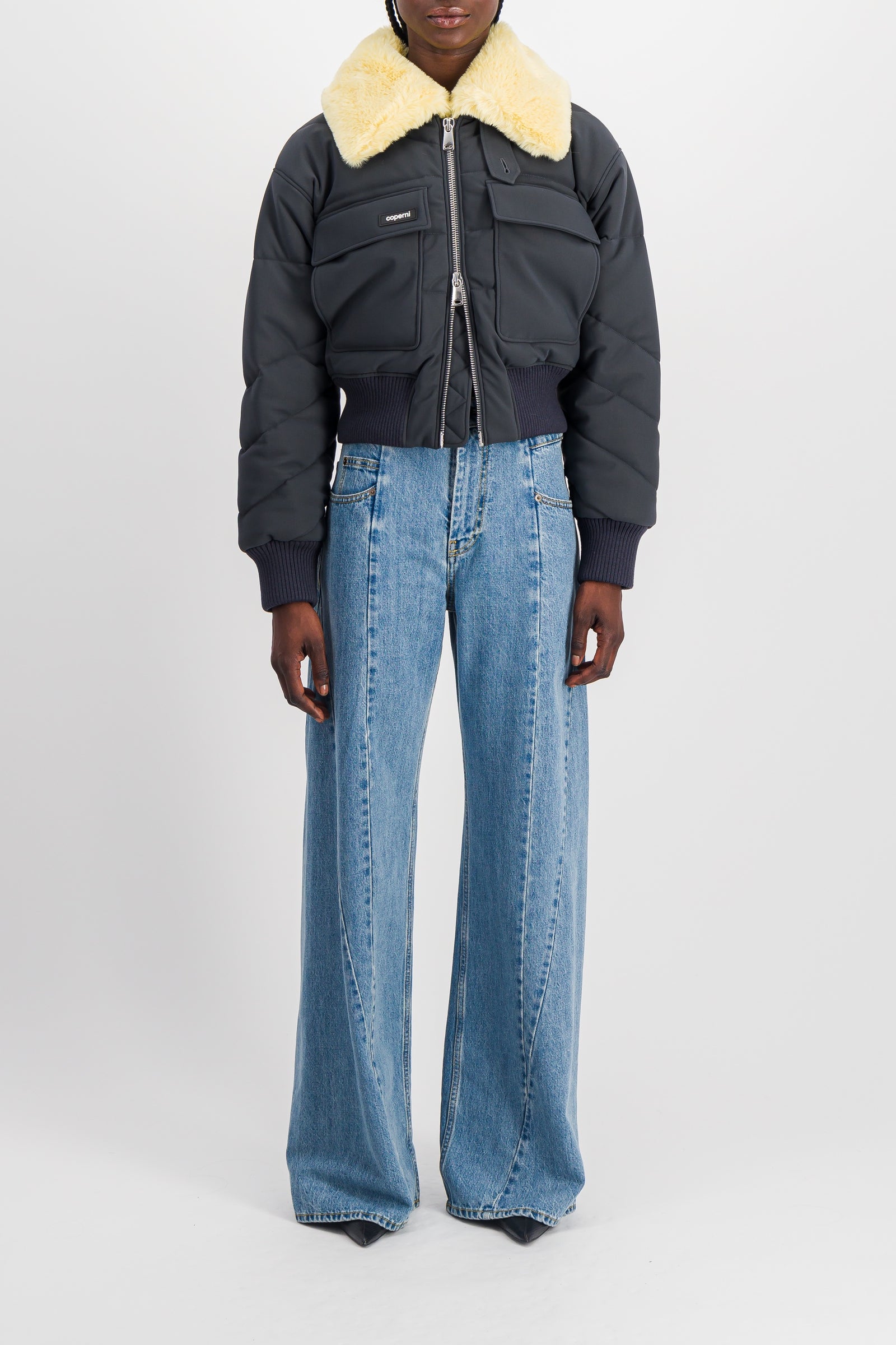 Maison Margiela – Extra wide leg blue denim jeans with cut