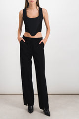 Zipped wide leg pants in recycled gabardine