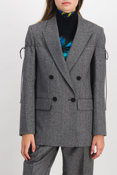 Drawstring speckled wool tailoring blazer