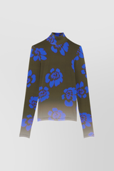 Second skin jersey top with gradient blue flower prints