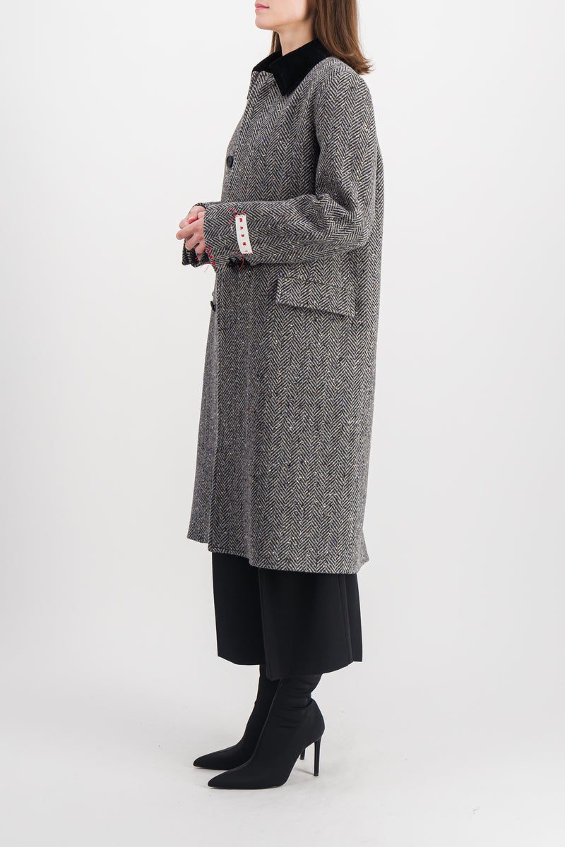 Marni - Wool straight coat with velvet collar