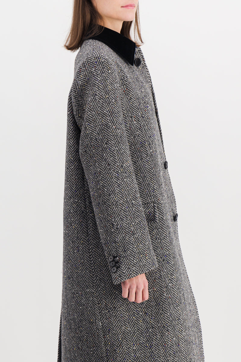 Marni - Wool straight coat with velvet collar