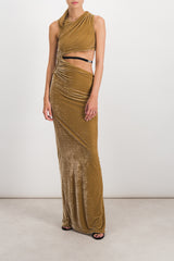 Cut out draped velvet maxi dress