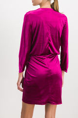 Deep v neck long sleeve draped velvet mini dress