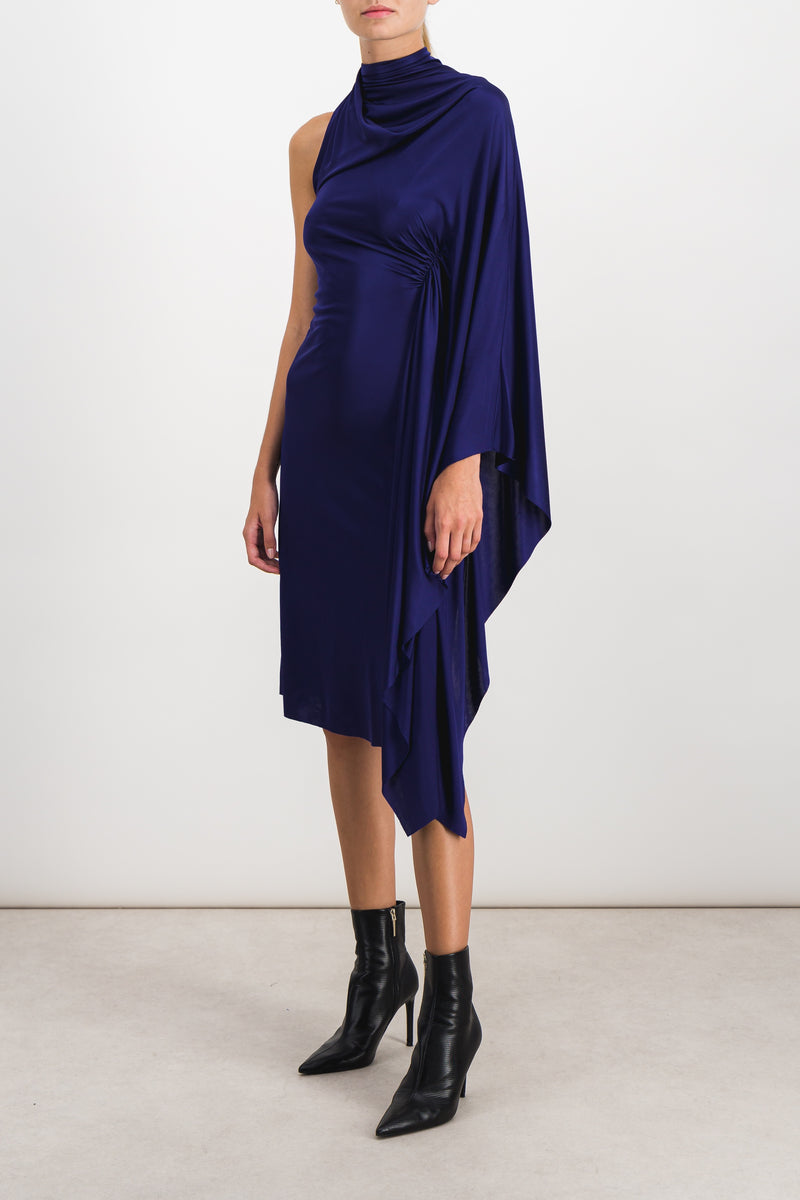 Atlein - Shiny one sleeve draped midi dress