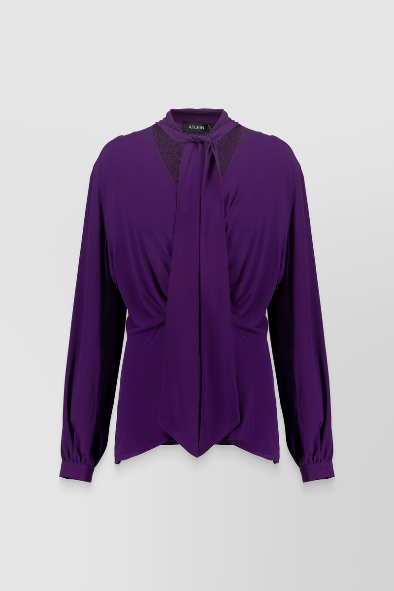 Atlein - Long sleeved fluid crêpe de chine v-neck blouse