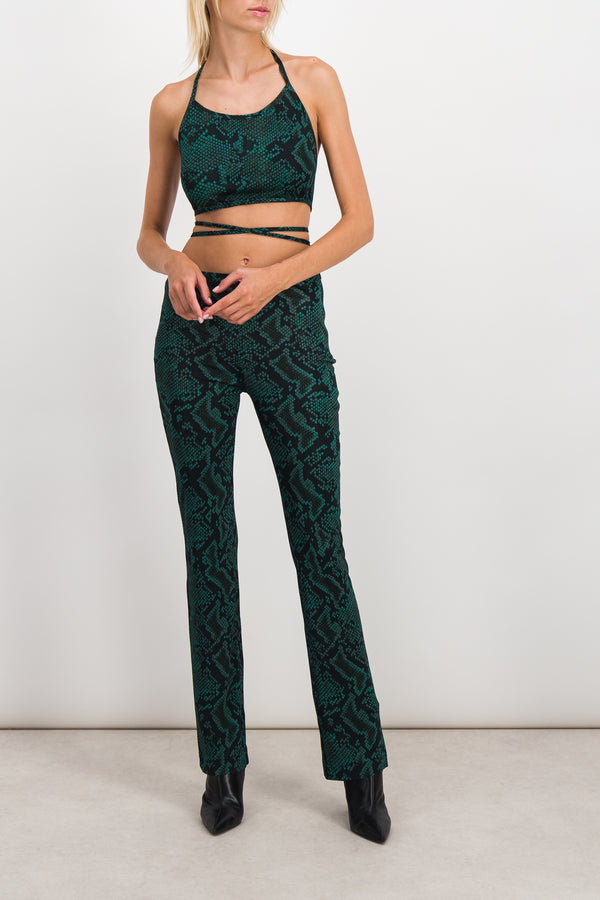 Green snake print crop top