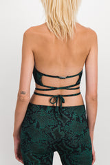 Green snake print crop top