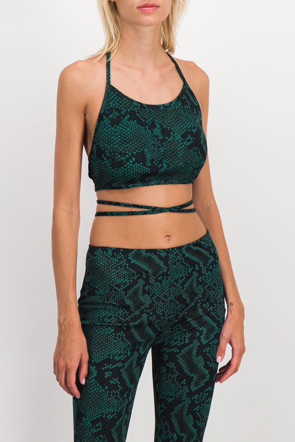 Green snake print crop top