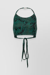 Green snake print crop top