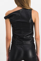 One shoulder bodycon vegan leather top