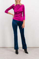 Draped bodycon long sleeve velvet top