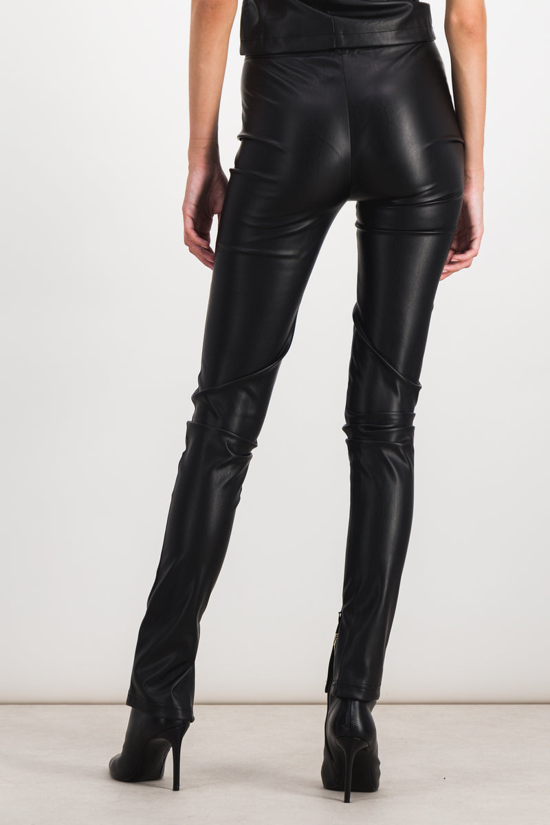Atlein - Vegan leather long slim pants with slit