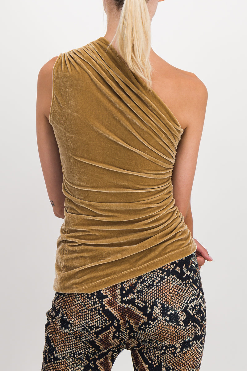 Atlein - One shoulder draped sleeveless velvet top