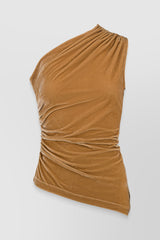 One shoulder draped sleeveless velvet top