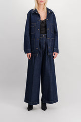 Blue denim baggy wide leg jeans