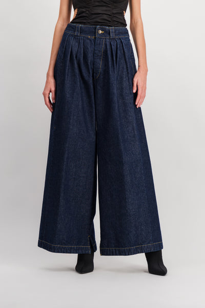 Blue denim baggy wide leg jeans