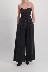 Washed black baggy wide leg jeans