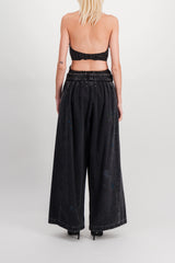 Washed black baggy wide leg jeans