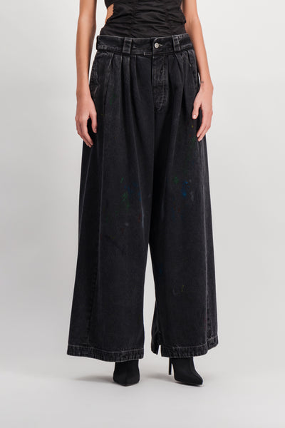 Washed black baggy wide leg jeans