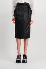 Vegan leather draped pencil midi skirt