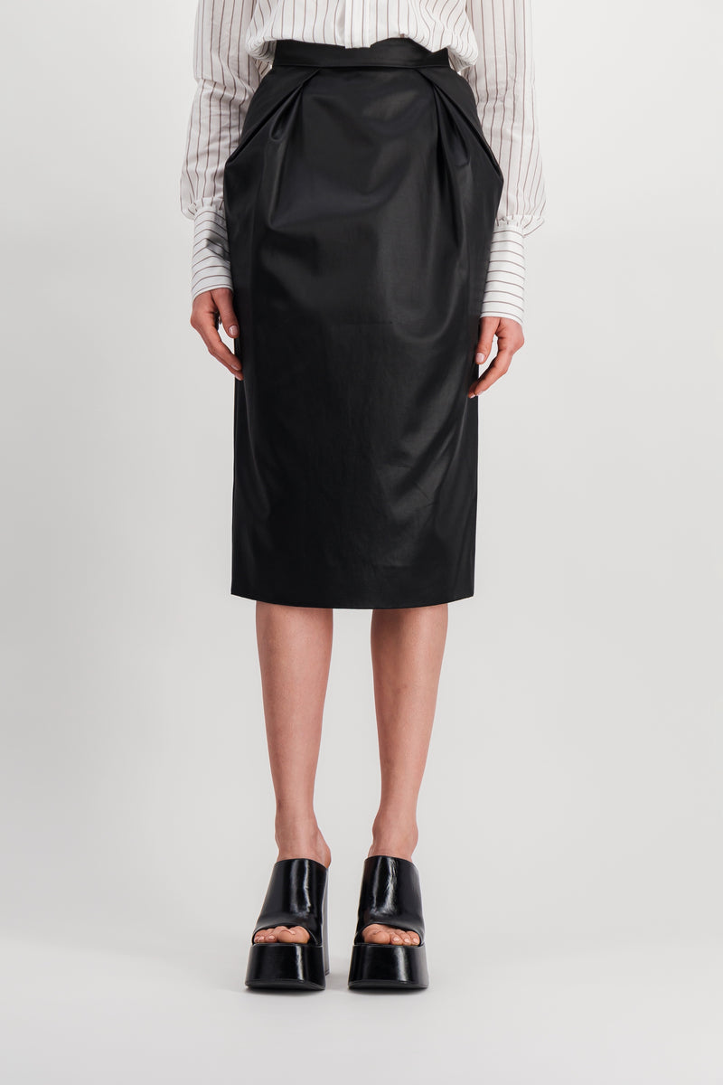 Maison Margiela - Vegan leather draped pencil midi skirt