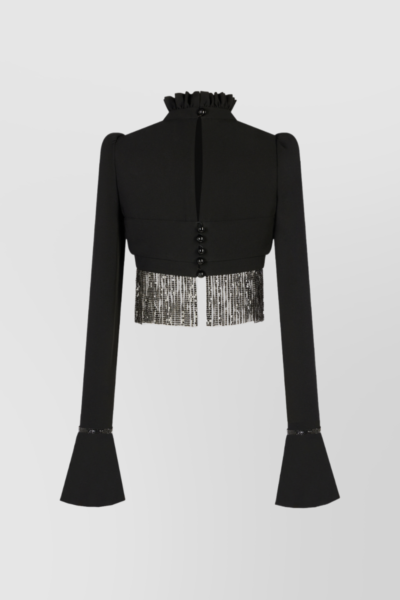 Paco Rabanne - Cropped longsleeve top with sequin fringes